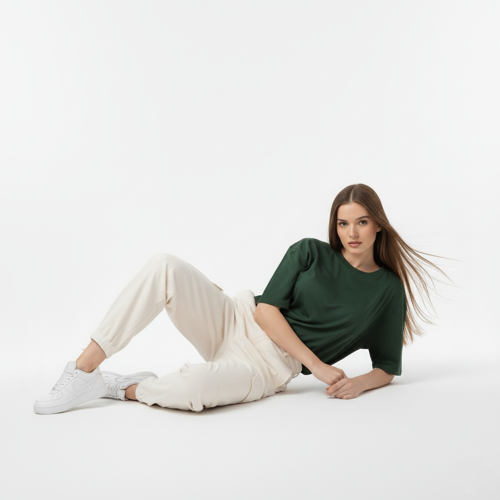 SOLID BOTTLE GREEN OVERSIZED T-SHIRT