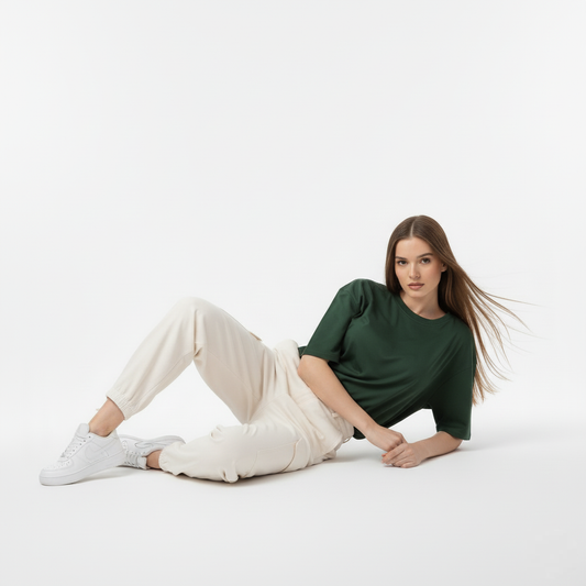 SOLID BOTTLE GREEN OVERSIZED T-SHIRT