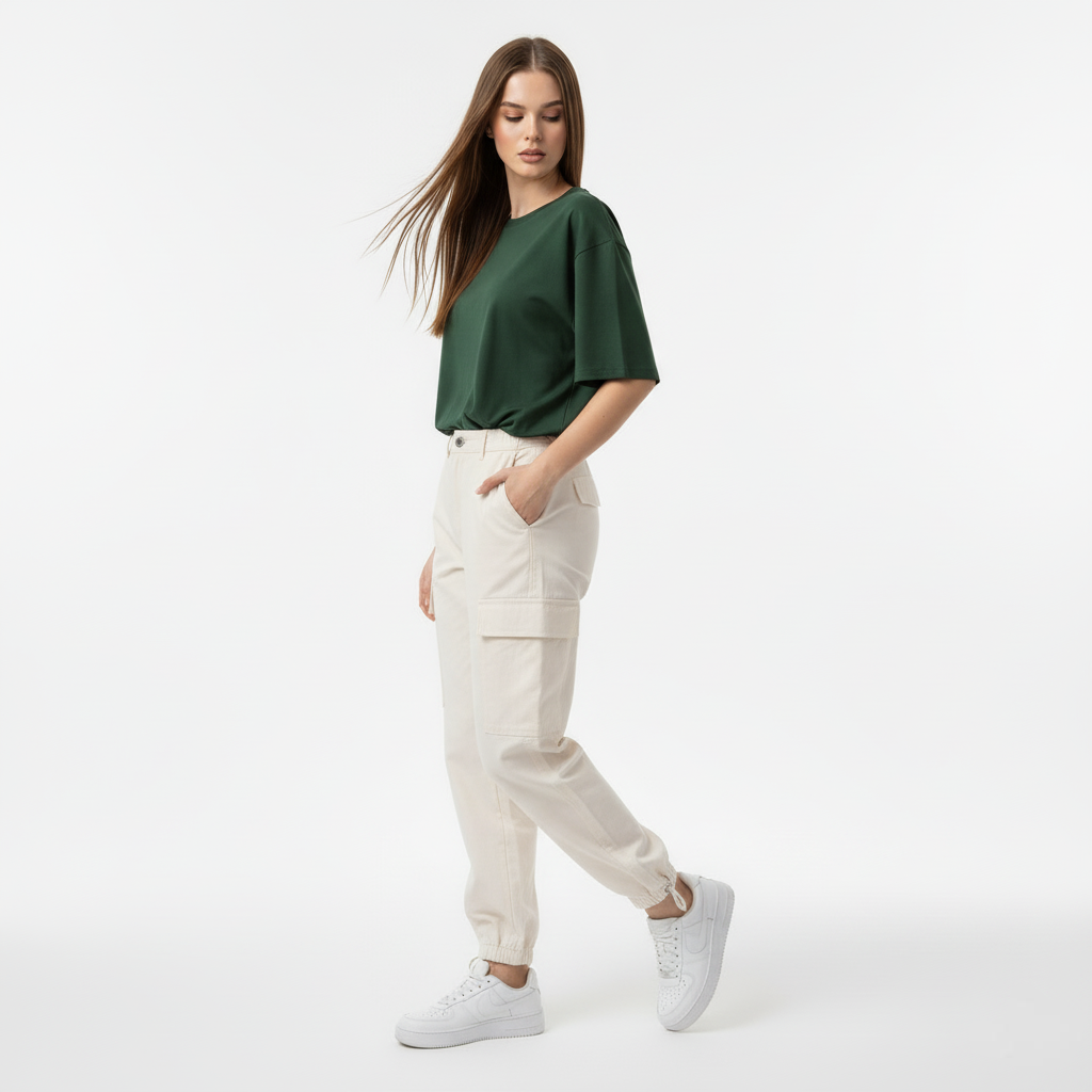 SOLID BOTTLE GREEN OVERSIZED T-SHIRT