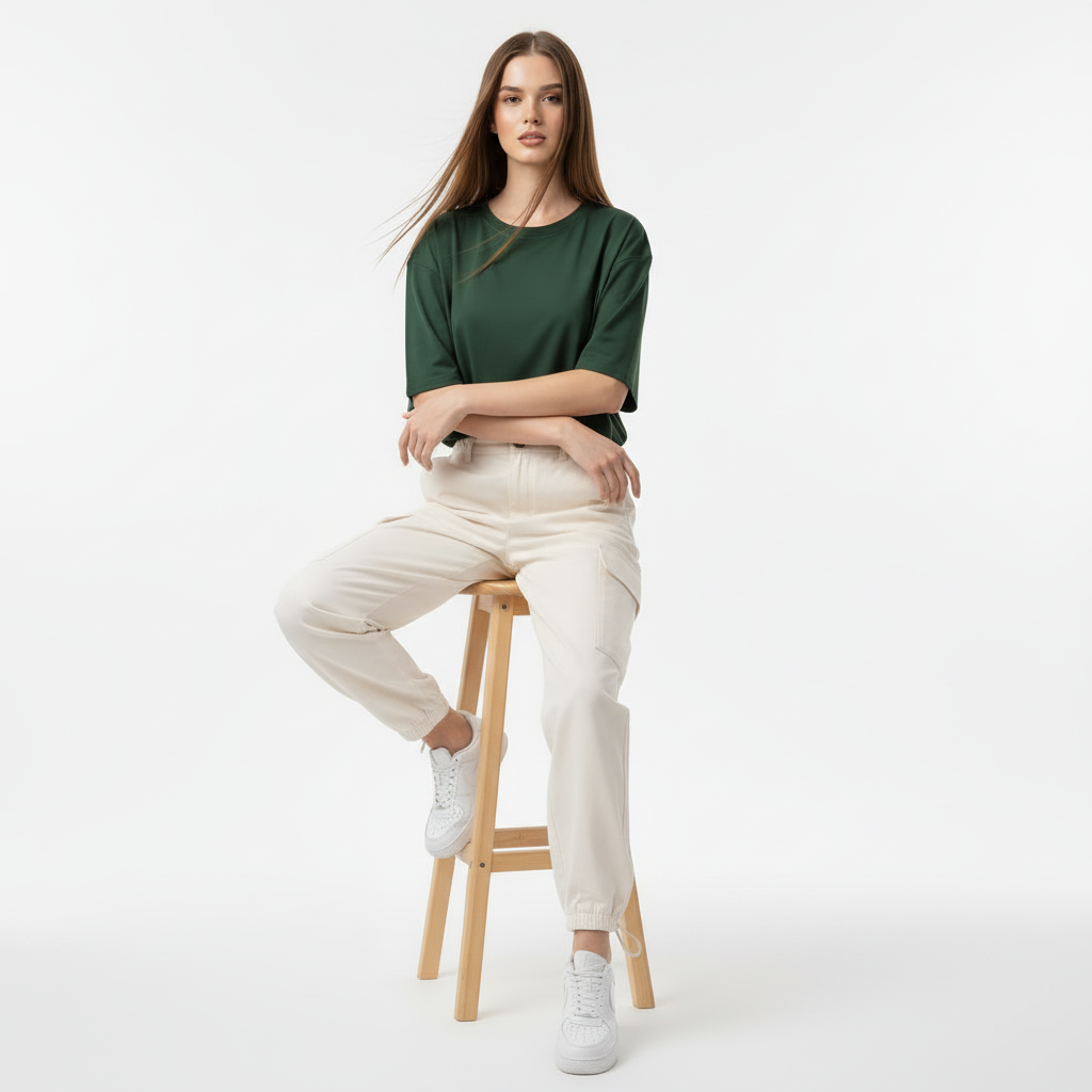 SOLID BOTTLE GREEN OVERSIZED T-SHIRT