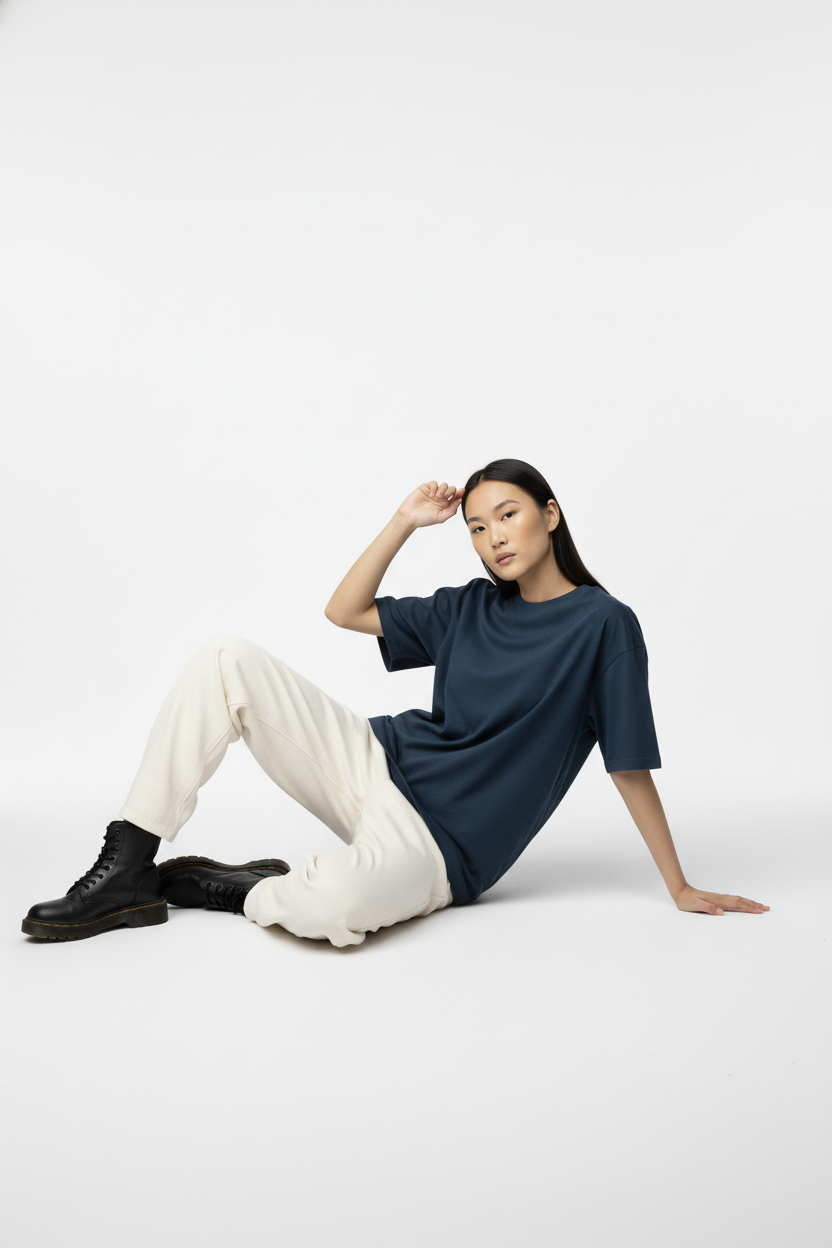 SOLID PETROL BLUE OVERSIZED T-SHIRT