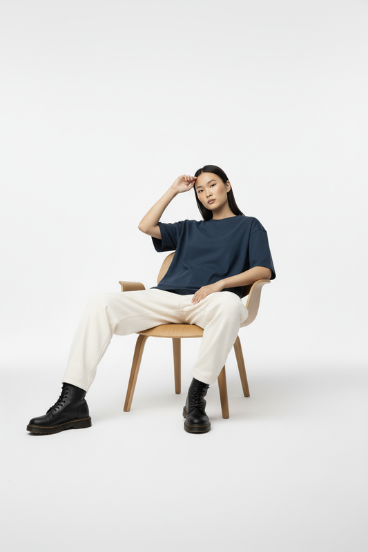 SOLID PETROL BLUE OVERSIZED T-SHIRT