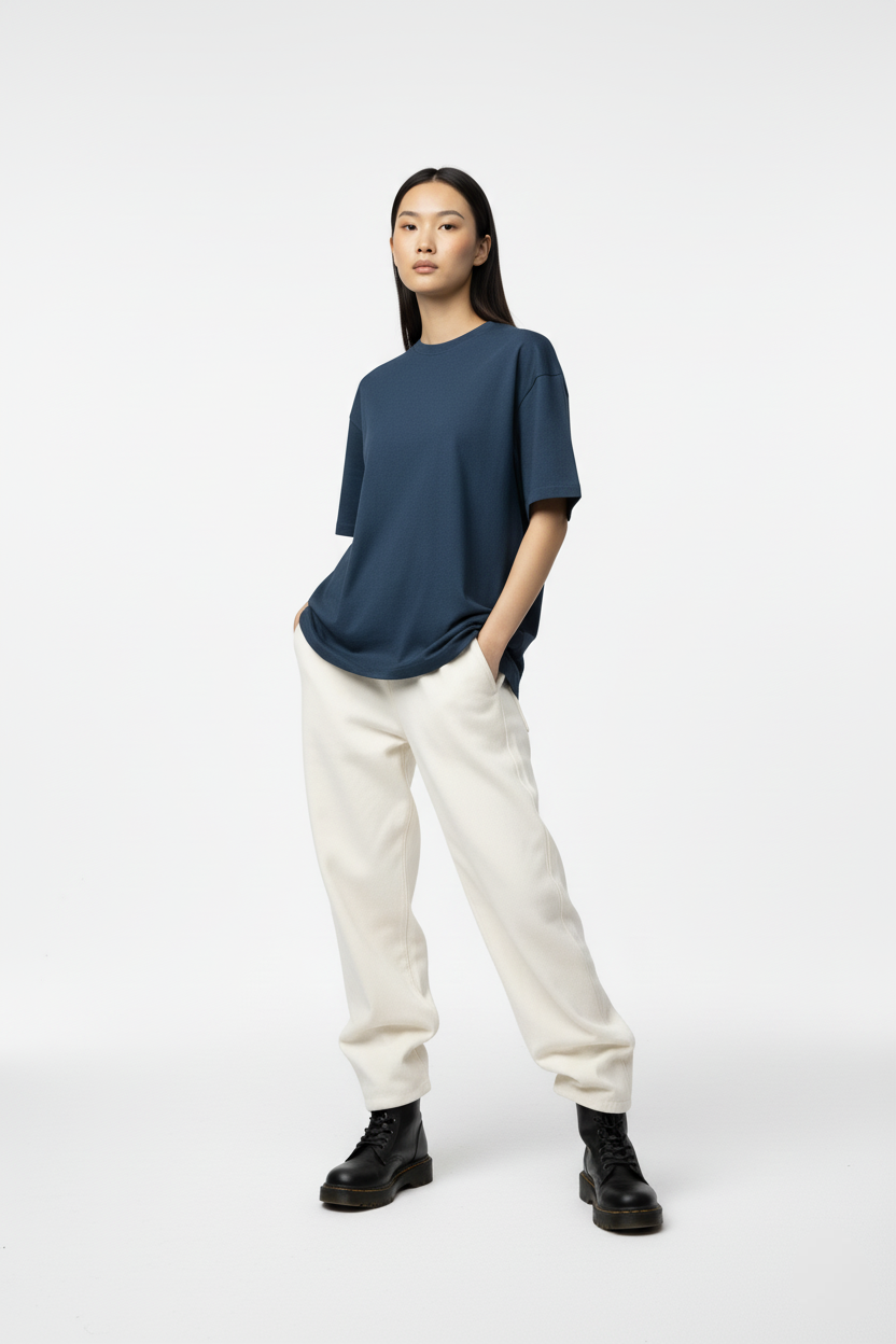SOLID PETROL BLUE OVERSIZED T-SHIRT