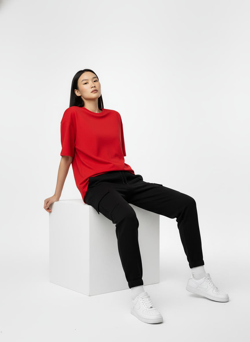 SOLID RED  OVERSIZED T-SHIRT