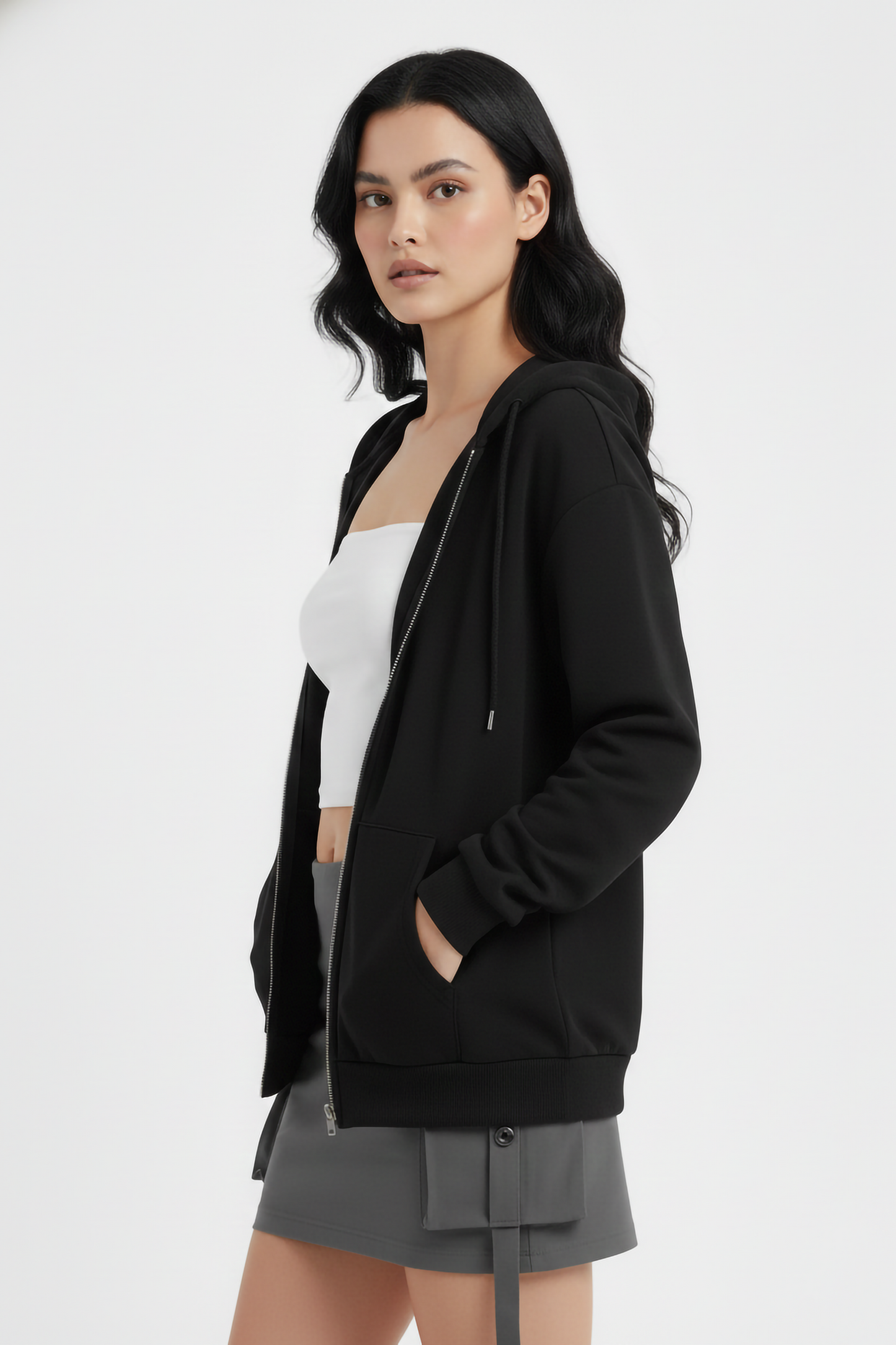 BLACK UNISEX ZIP HOODIE