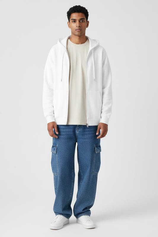 WHITE UNISEX ZIP HOODIE