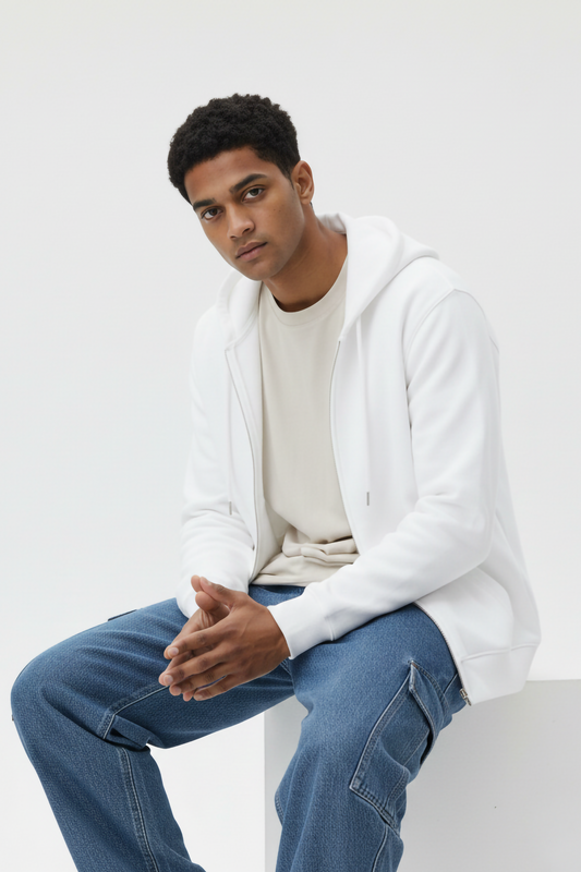 WHITE UNISEX ZIP HOODIE