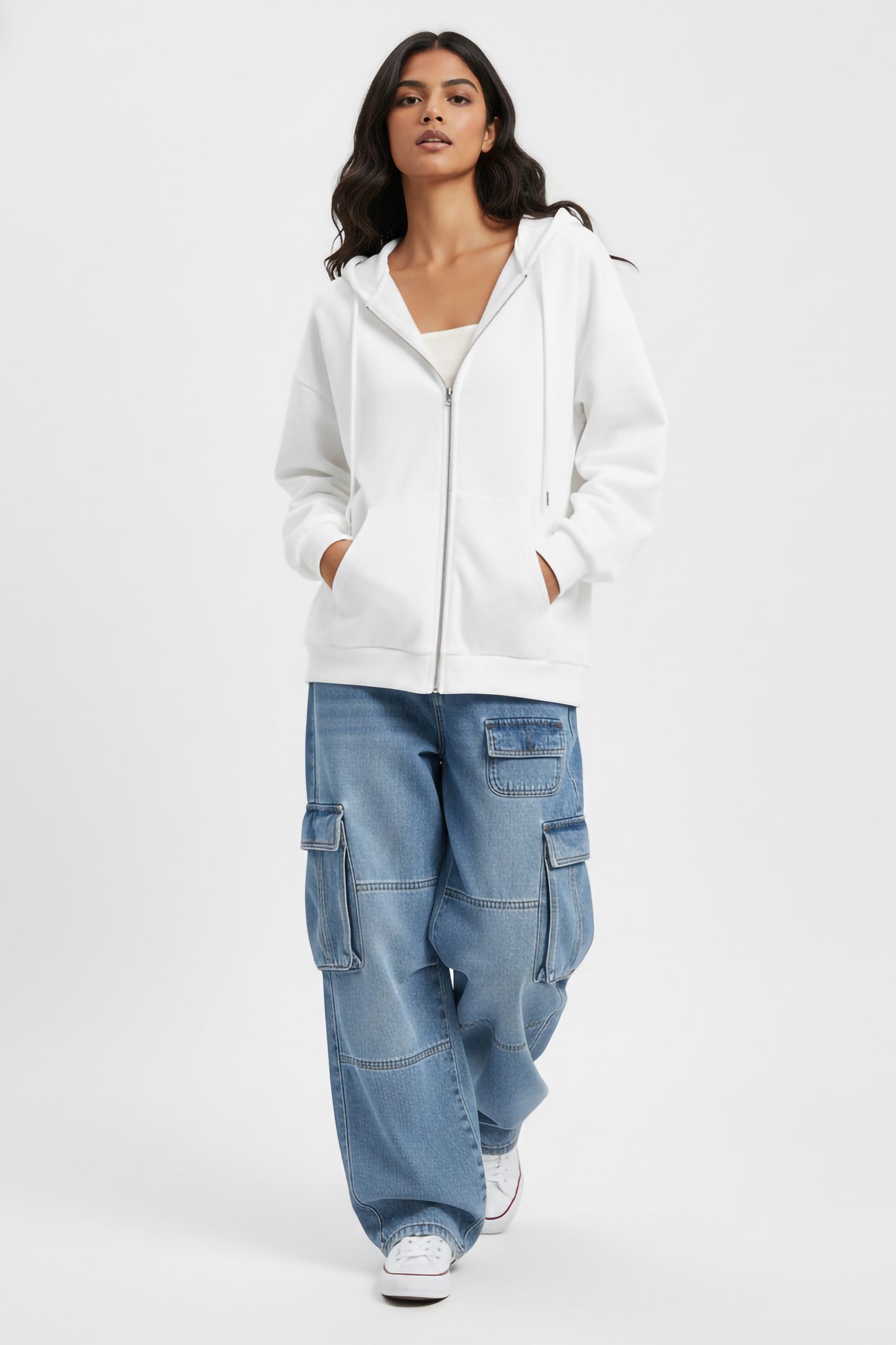 WHITE UNISEX ZIP HOODIE