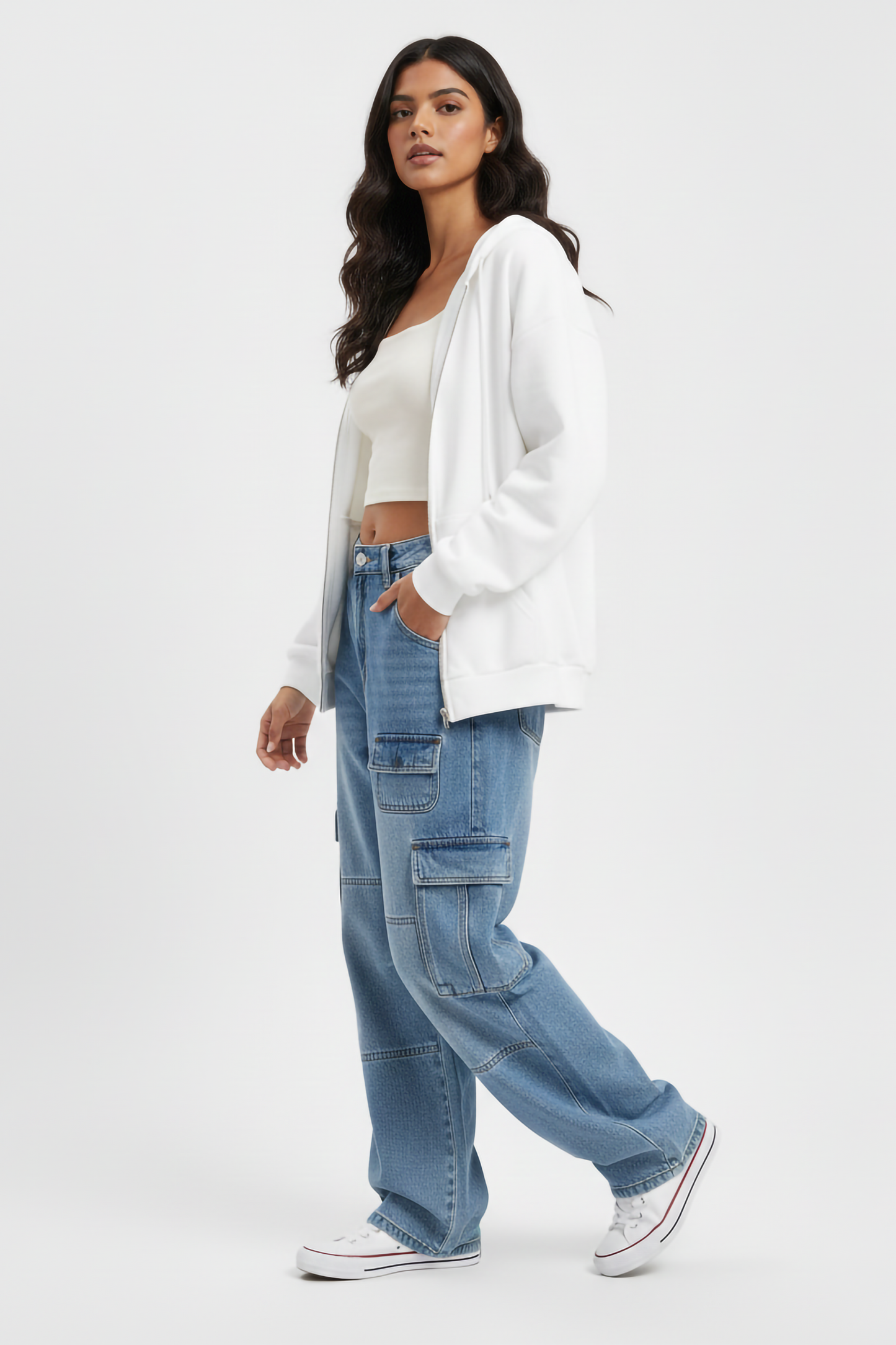 WHITE UNISEX ZIP HOODIE