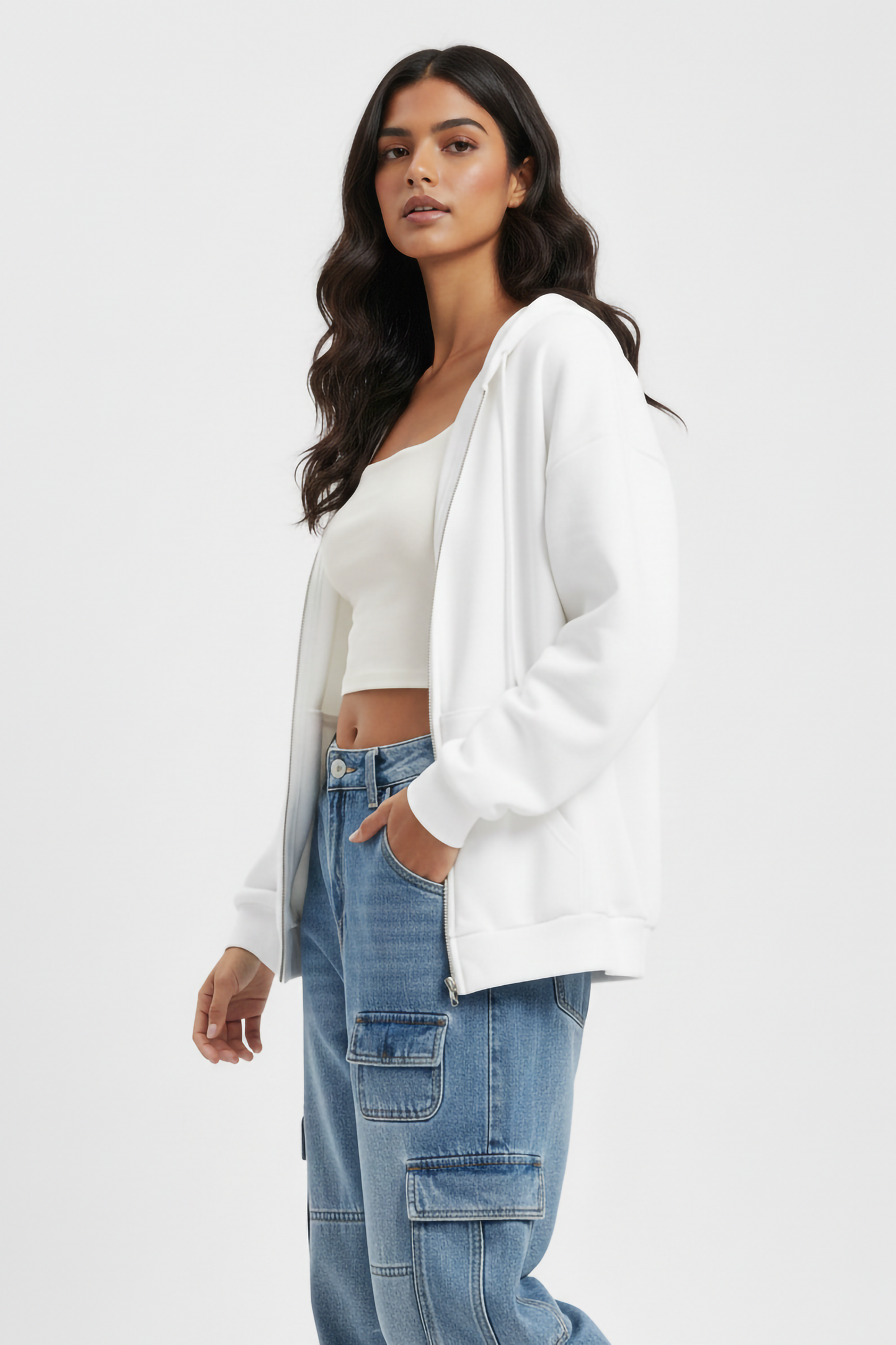 WHITE UNISEX ZIP HOODIE