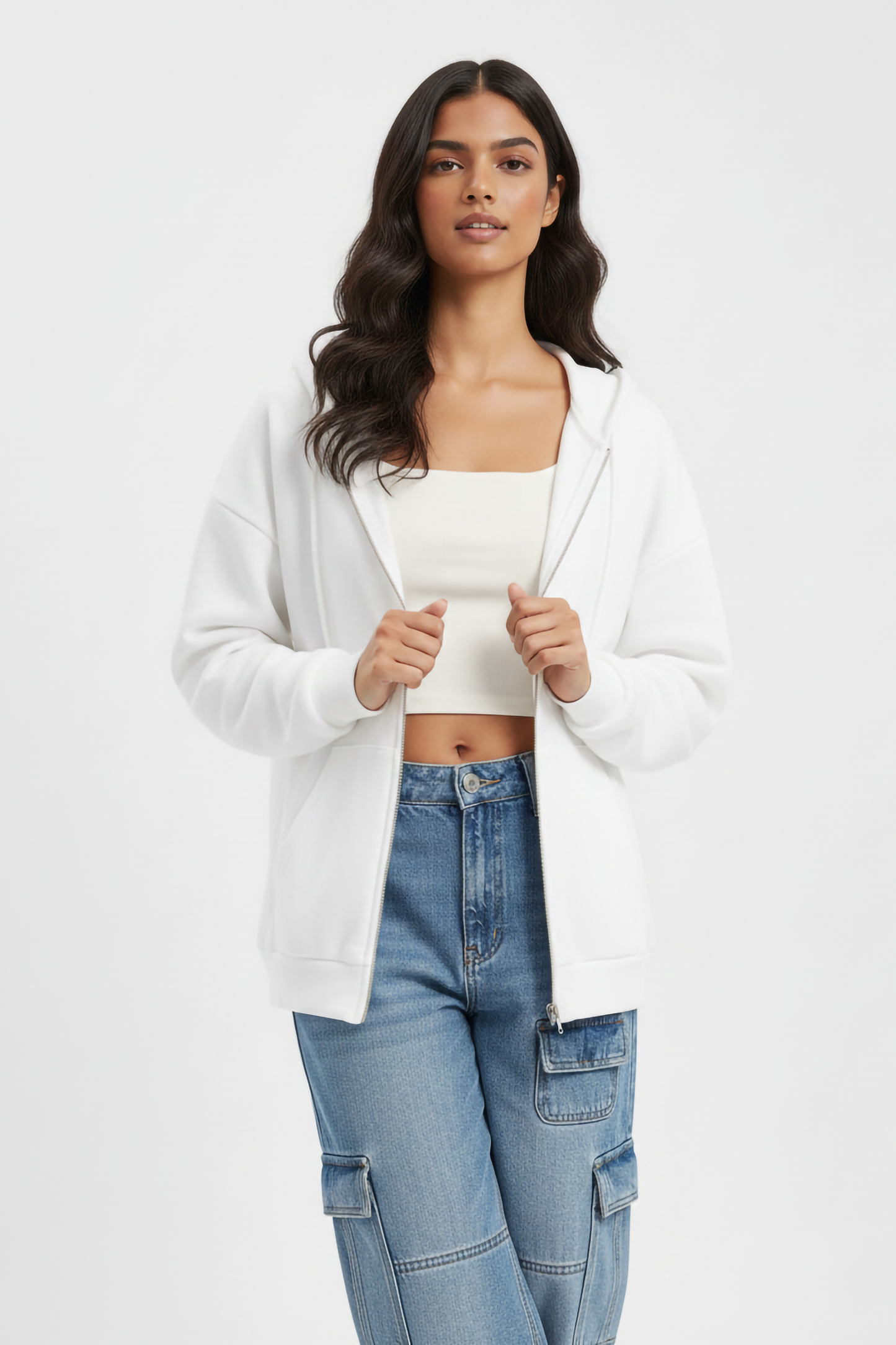 WHITE UNISEX ZIP HOODIE