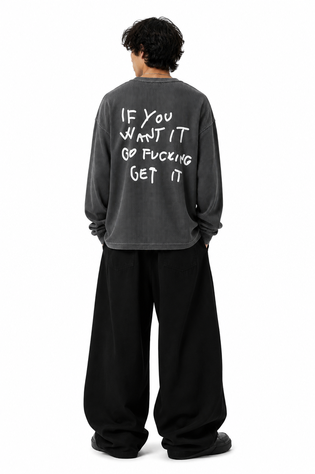 FCKING GET IT WAFFLE ACID WASH OVERSIZED T-SHIRT