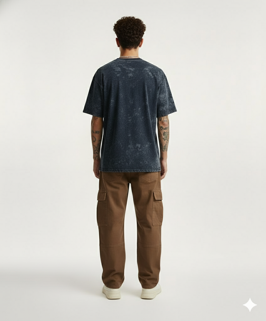 NAVY BLUE ACID WASH OVERSIZED T-SHIRT