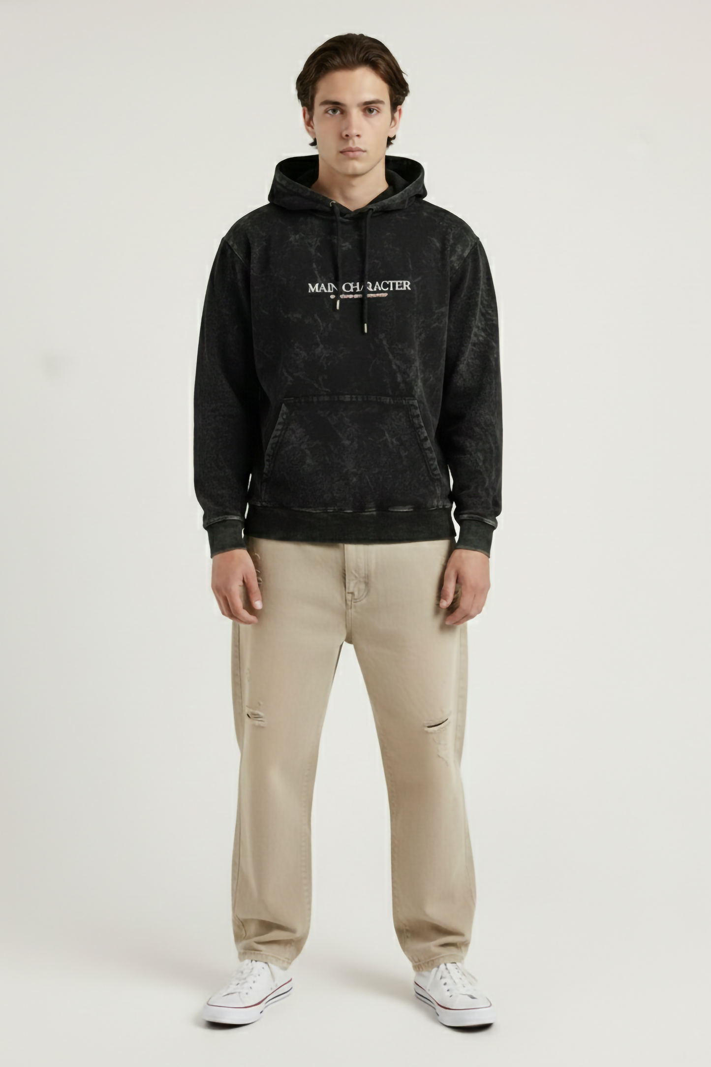 MAIN CHARACTER ACID WASHED HOODIE BLACK