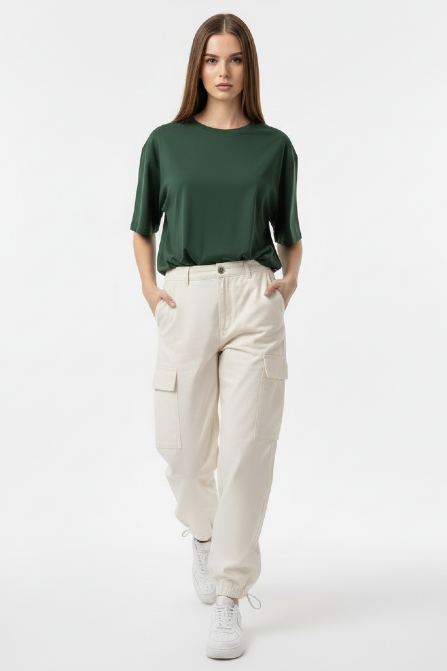 SOLID BOTTLE GREEN OVERSIZED T-SHIRT