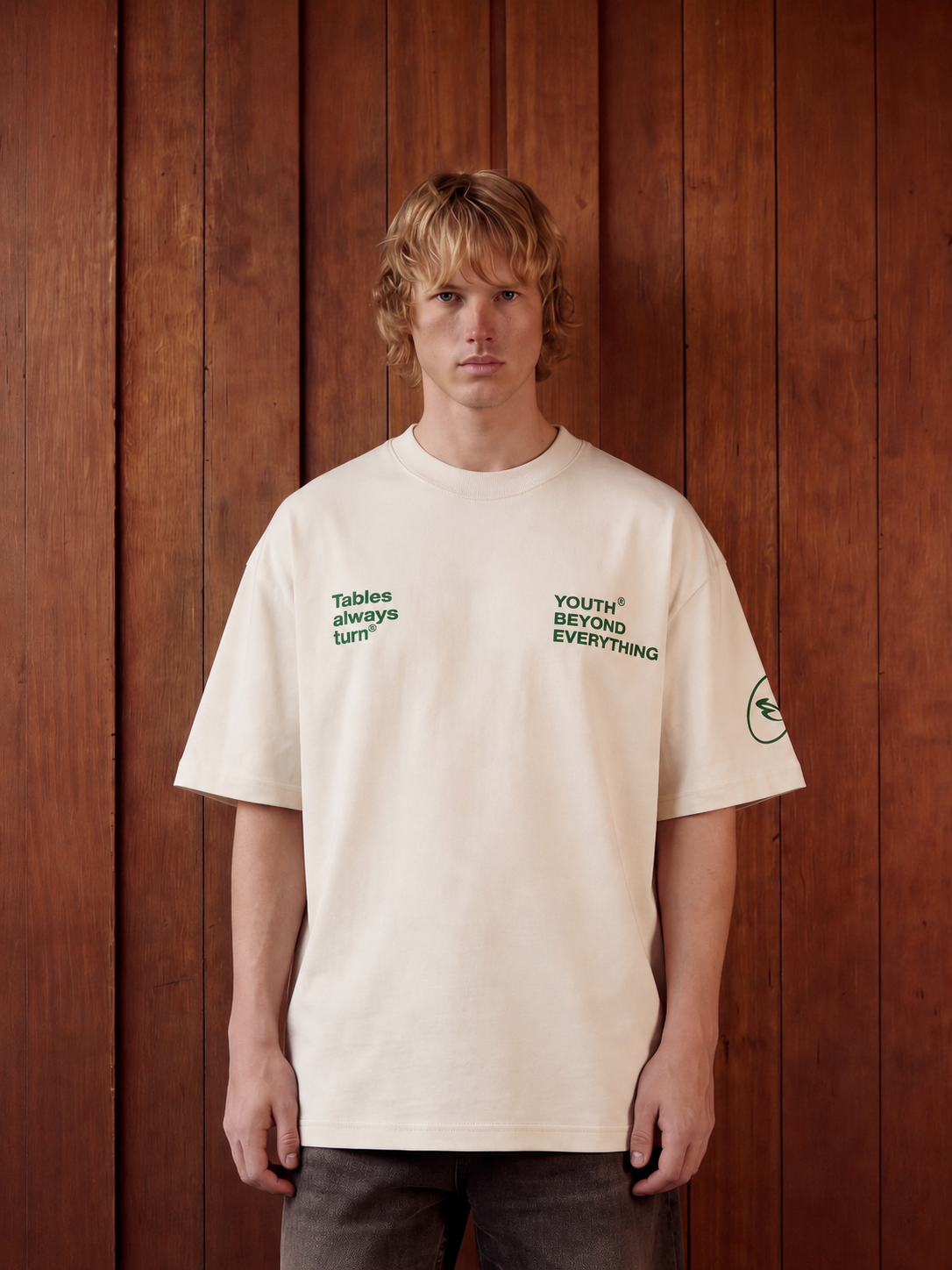 TABLES ALWAYS TURN OFF-WHITE OVERSIZED UNISEX T-SHIRT