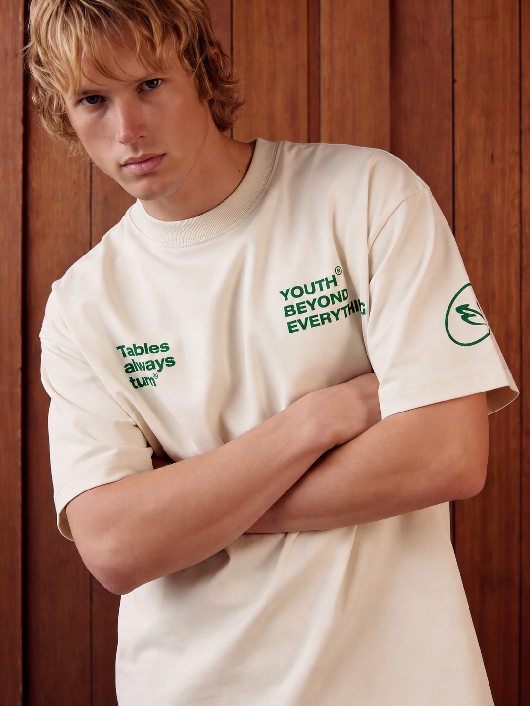 TABLES ALWAYS TURN OFF-WHITE OVERSIZED UNISEX T-SHIRT